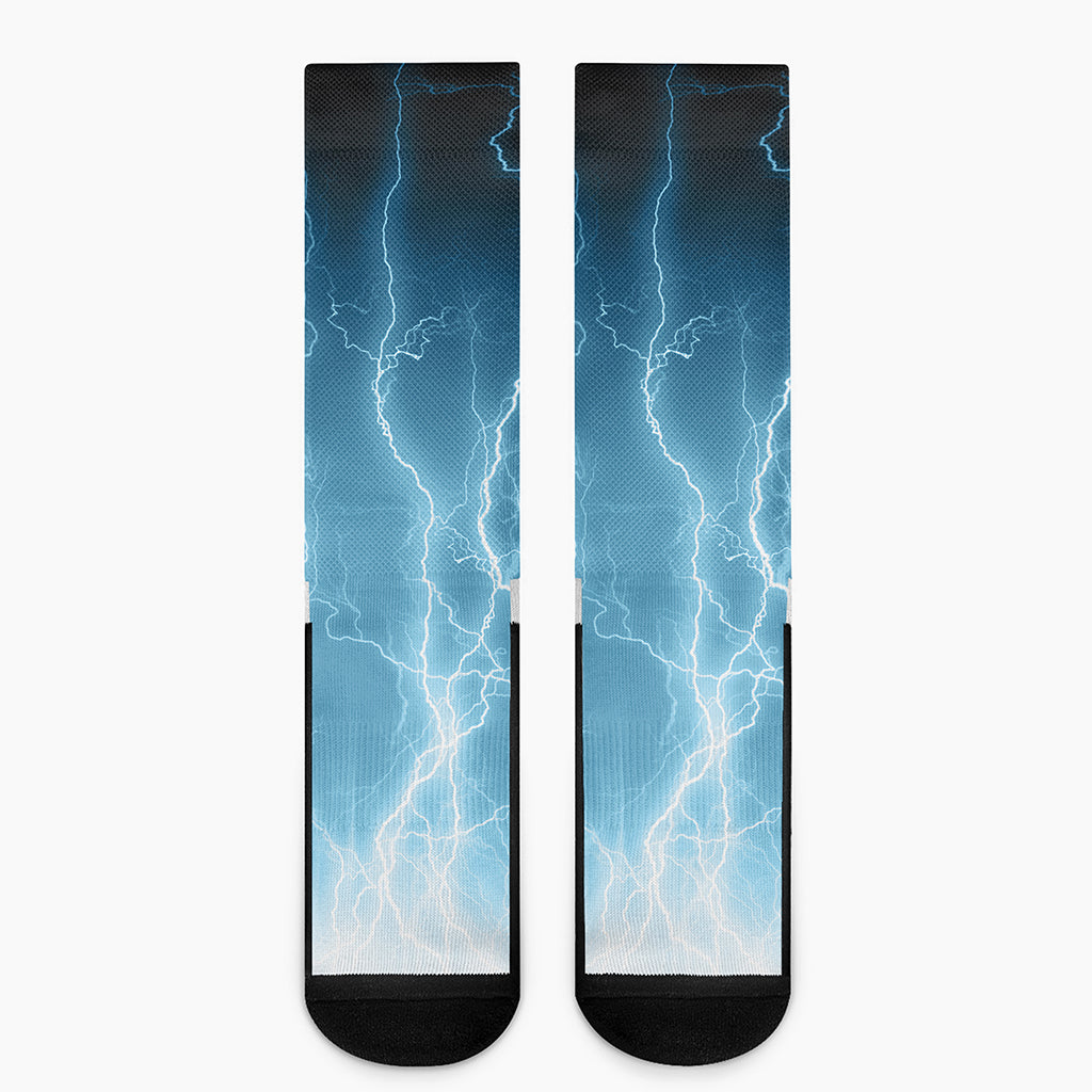 Blue Lightning Print Crew Socks