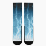 Blue Lightning Print Crew Socks