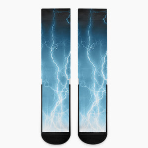 Blue Lightning Print Crew Socks