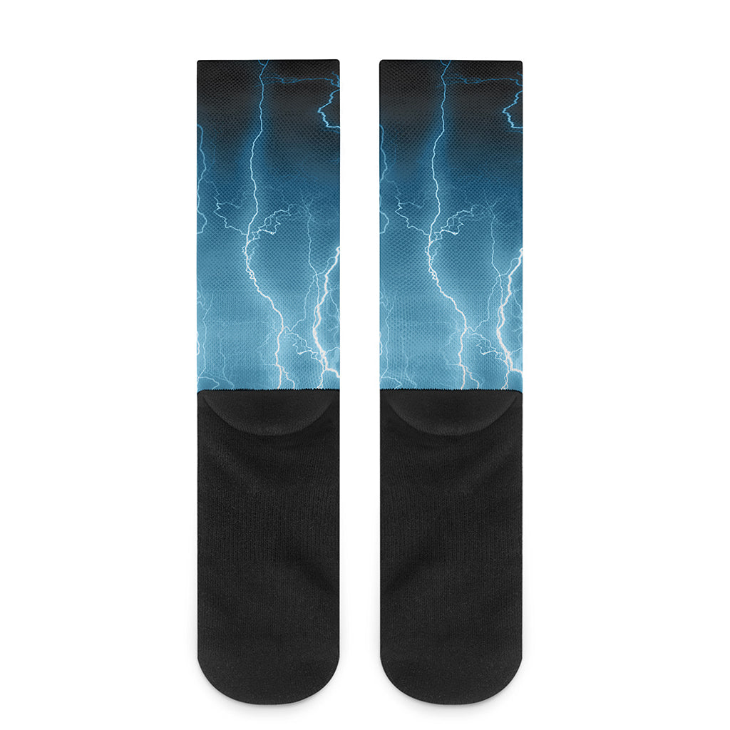 Blue Lightning Print Crew Socks