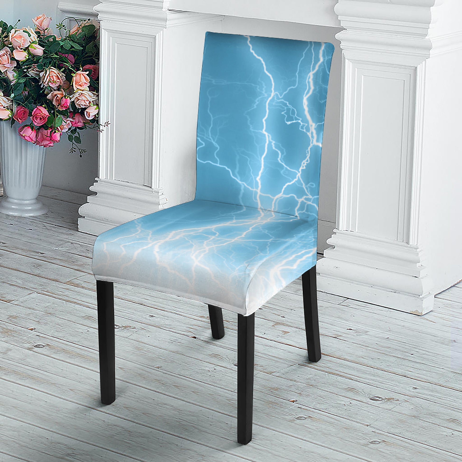 Blue Lightning Print Dining Chair Slipcover