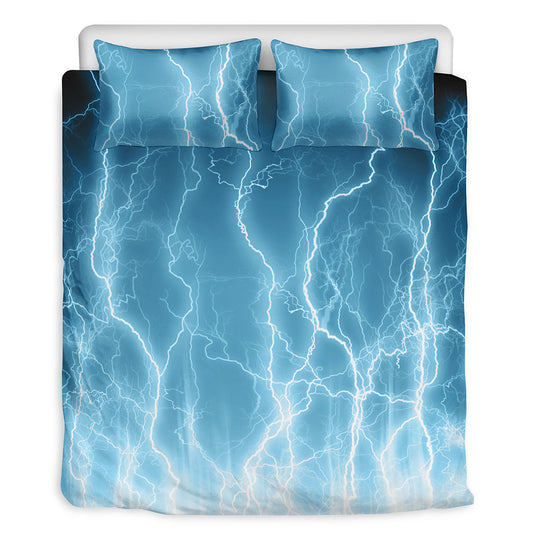 Blue Lightning Print Duvet Cover Bedding Set