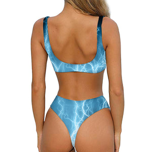 Blue Lightning Print Front Bow Tie Bikini