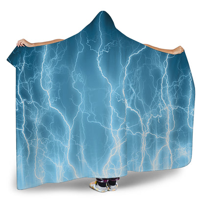 Blue Lightning Print Hooded Blanket