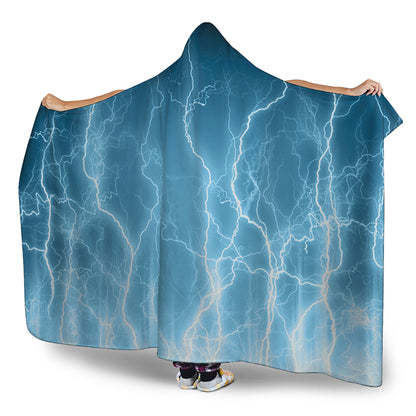 Blue Lightning Print Hooded Blanket