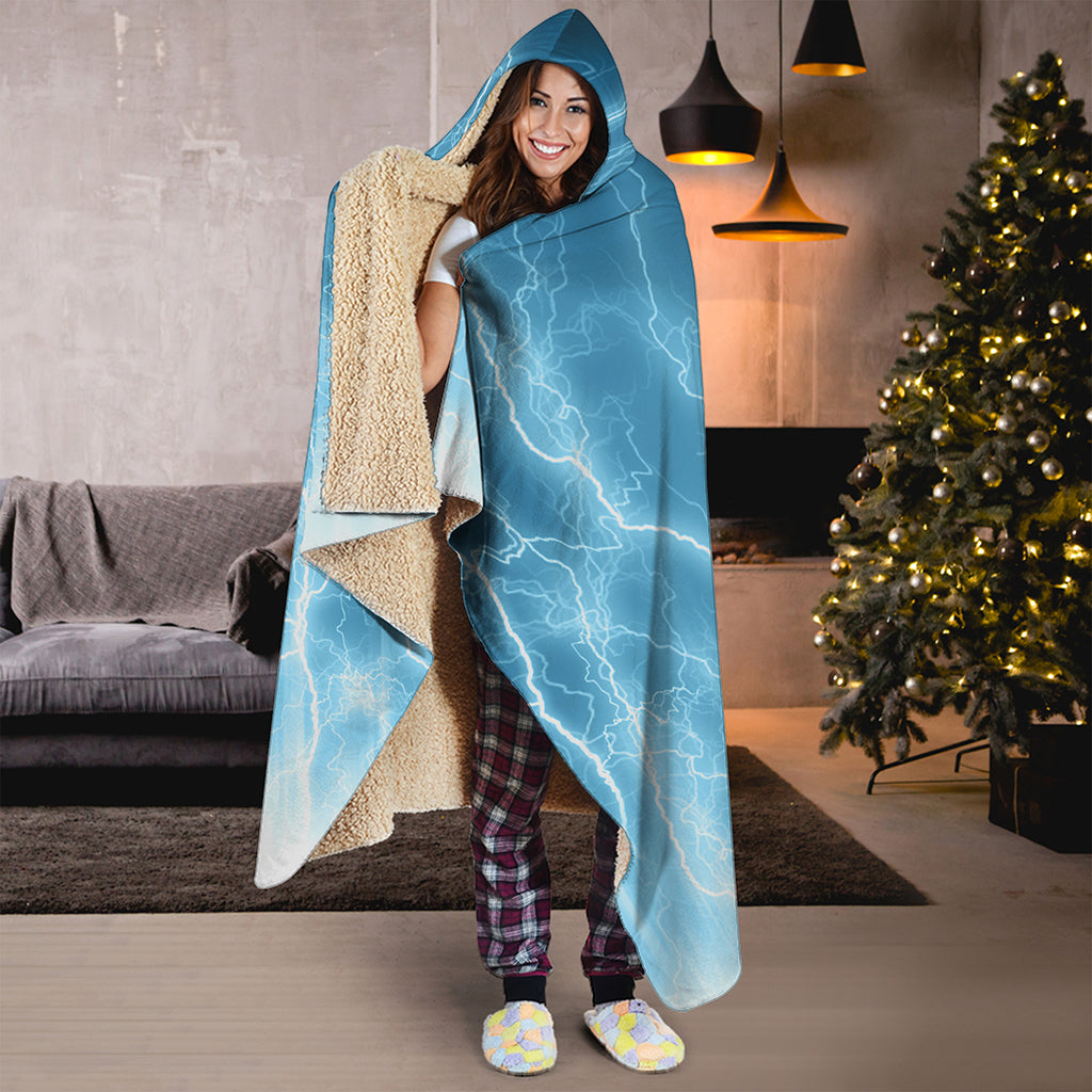 Blue Lightning Print Hooded Blanket