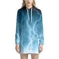 Blue Lightning Print Pullover Hoodie Dress