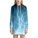 Blue Lightning Print Hoodie Dress