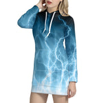 Blue Lightning Print Hoodie Dress