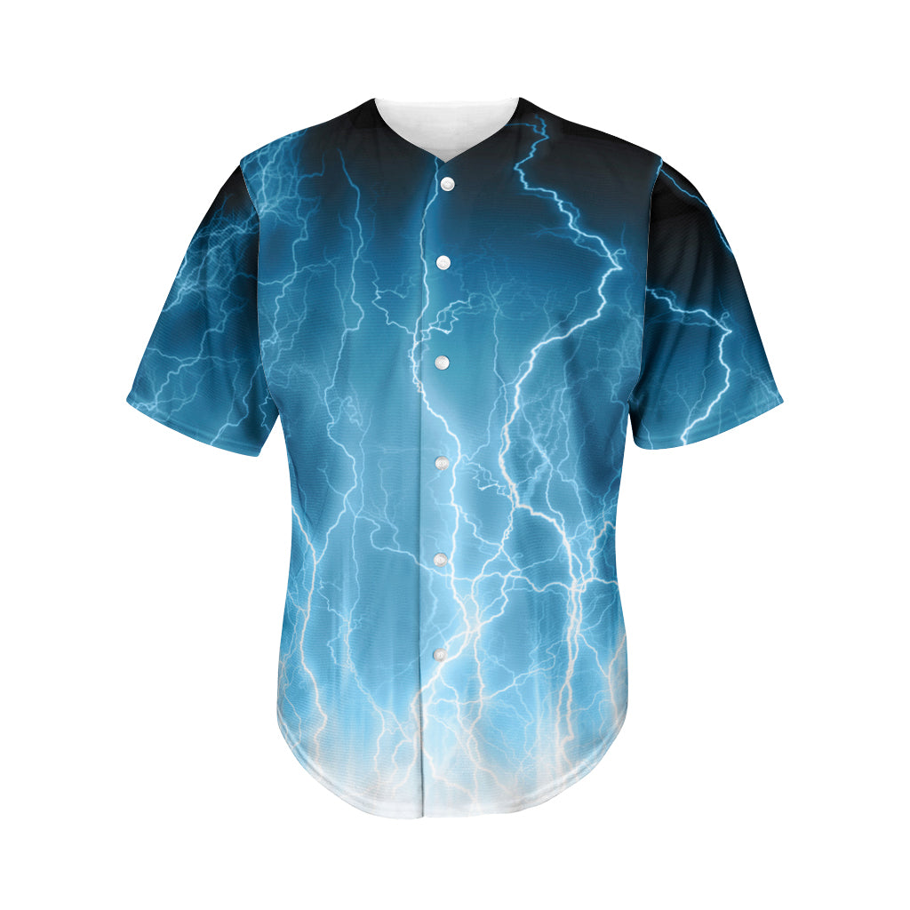 Blue Lightning Print Men's Baseball Jersey