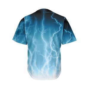 Blue Lightning Print Men's Baseball Jersey