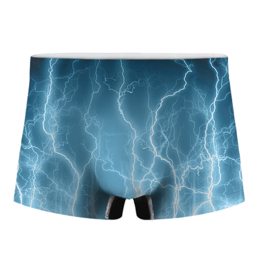 Blue Lightning Print Men's Boxer Briefs