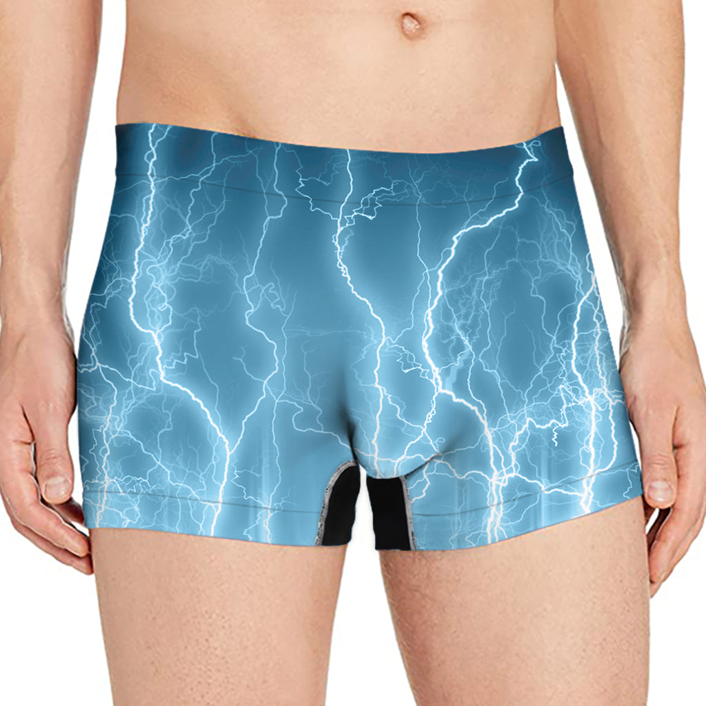 Blue Lightning Print Men's Boxer Briefs