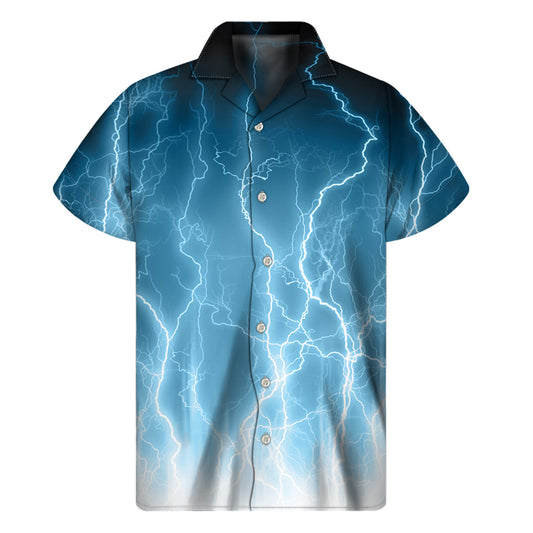 Blue Lightning Print Men's Short Sleeve Shirt