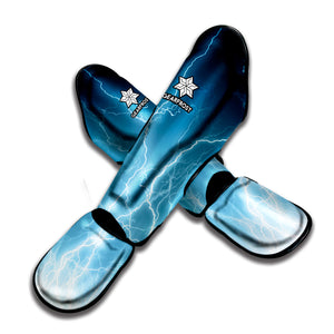 Blue Lightning Print Muay Thai Shin Guard