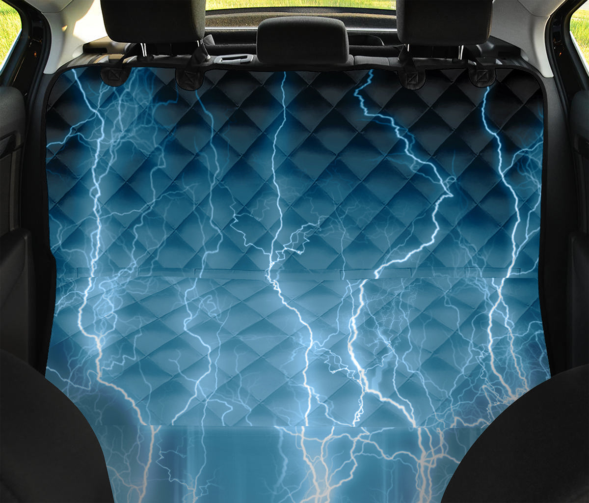 Blue Lightning Print Pet Car Back Seat Cover