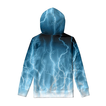 Blue Lightning Print Pullover Hoodie