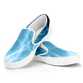 Blue Lightning Print White Slip On Sneakers
