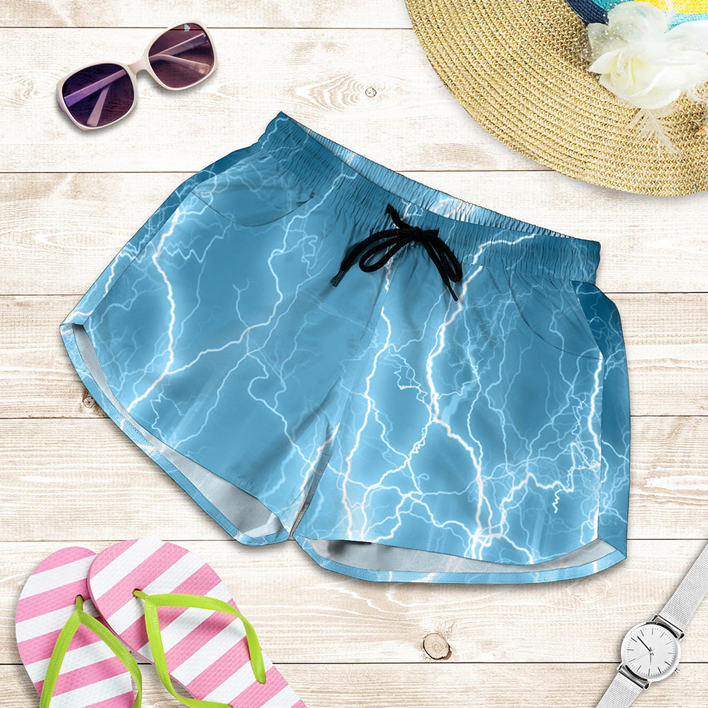 Blue Lightning Print Women's Shorts