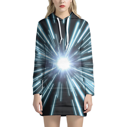 Blue Lightspeed Print Hoodie Dress