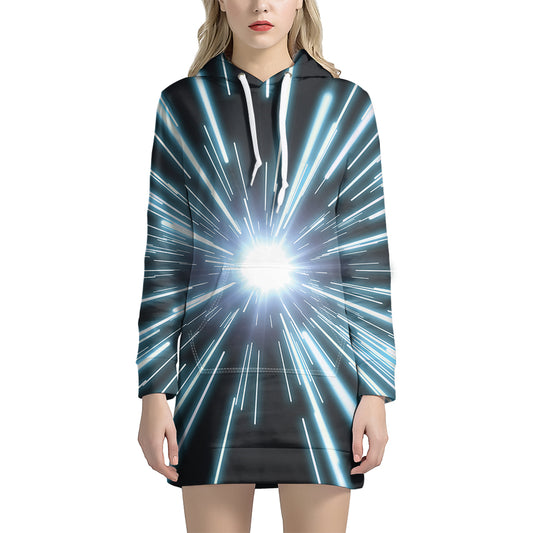 Blue Lightspeed Print Hoodie Dress