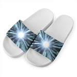 Blue Lightspeed Print White Slide Sandals