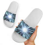 Blue Lightspeed Print White Slide Sandals