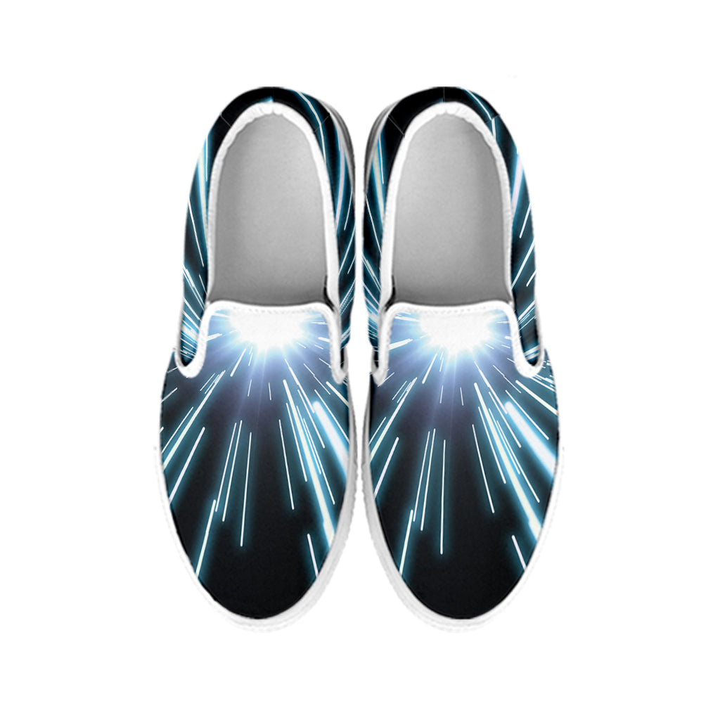 Blue Lightspeed Print White Slip On Shoes
