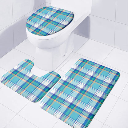 Blue Madras Pattern Print 3 Piece Bath Mat Set