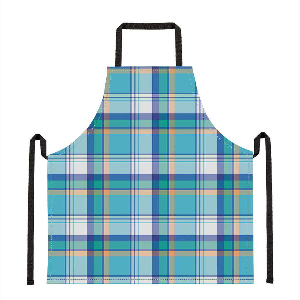 Blue Madras Pattern Print Apron