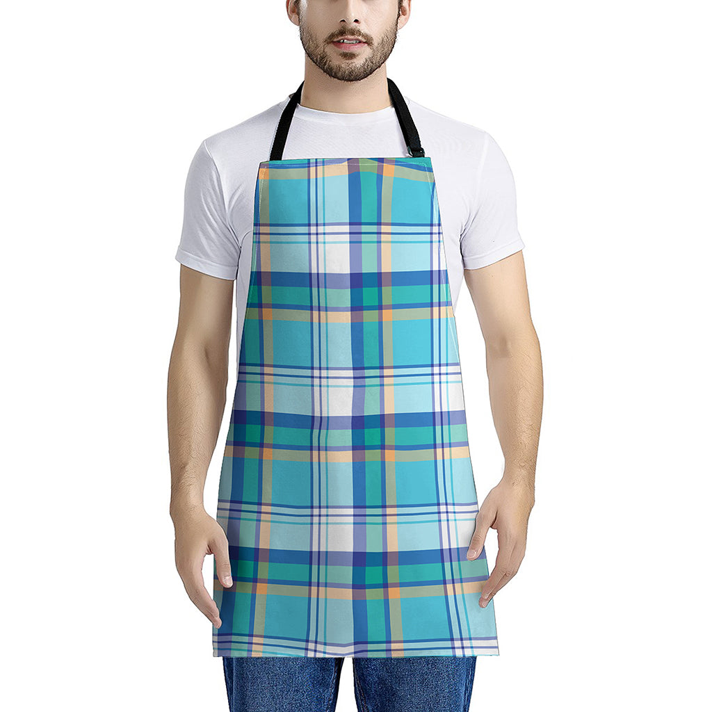 Blue Madras Pattern Print Apron