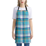 Blue Madras Pattern Print Apron