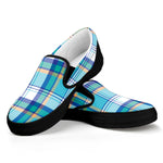 Blue Madras Pattern Print Black Slip On Shoes