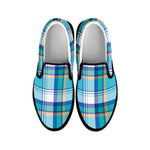 Blue Madras Pattern Print Black Slip On Shoes