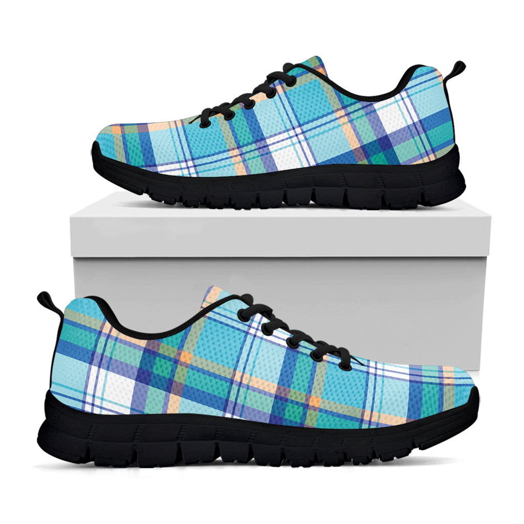 Blue Madras Pattern Print Black Sneakers