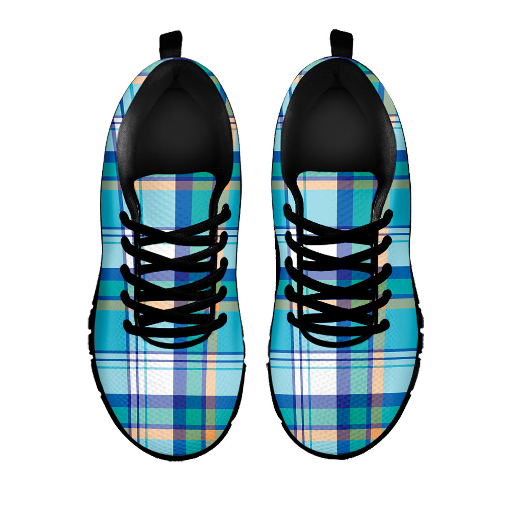 Blue Madras Pattern Print Black Sneakers