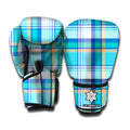 Blue Madras Pattern Print Boxing Gloves