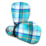 Blue Madras Pattern Print Boxing Gloves