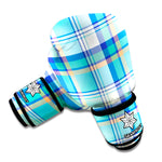 Blue Madras Pattern Print Boxing Gloves