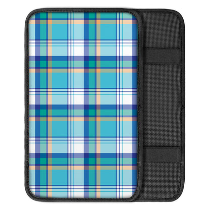 Blue Madras Pattern Print Car Center Console Cover