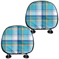 Blue Madras Pattern Print Car Headrest Covers