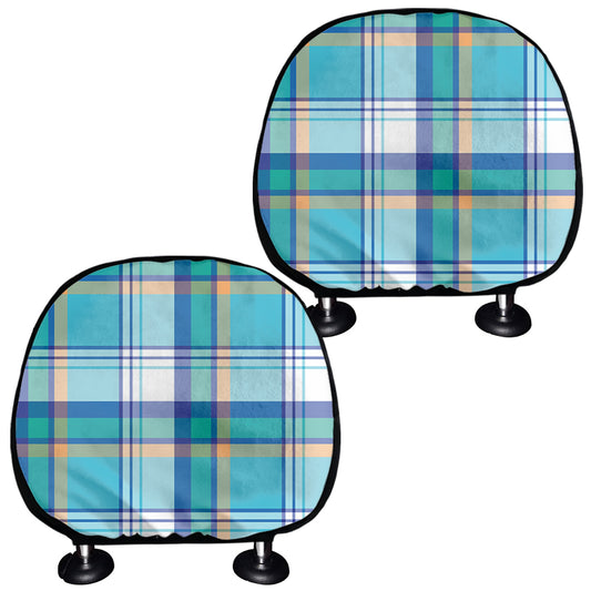 Blue Madras Pattern Print Car Headrest Covers