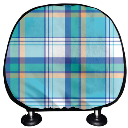 Blue Madras Pattern Print Car Headrest Covers