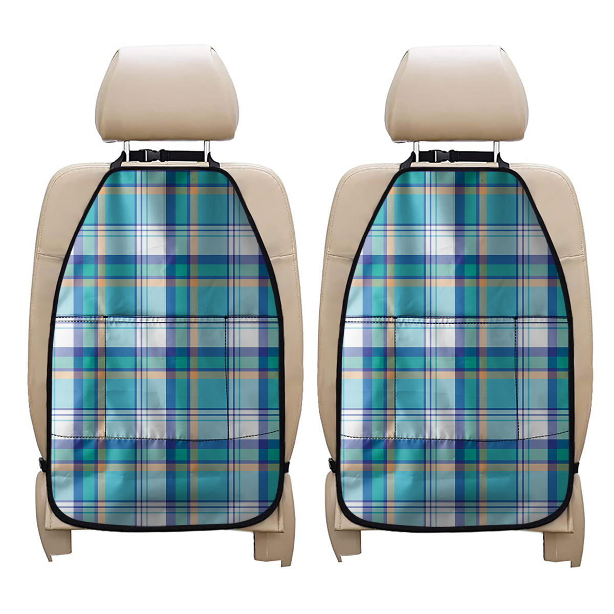 Blue Madras Pattern Print Car Seat Organizers