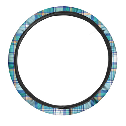 Blue Madras Pattern Print Car Steering Wheel Cover