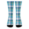 Blue Madras Pattern Print Crew Socks