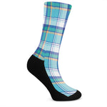 Blue Madras Pattern Print Crew Socks