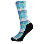 Blue Madras Pattern Print Crew Socks