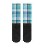 Blue Madras Pattern Print Crew Socks