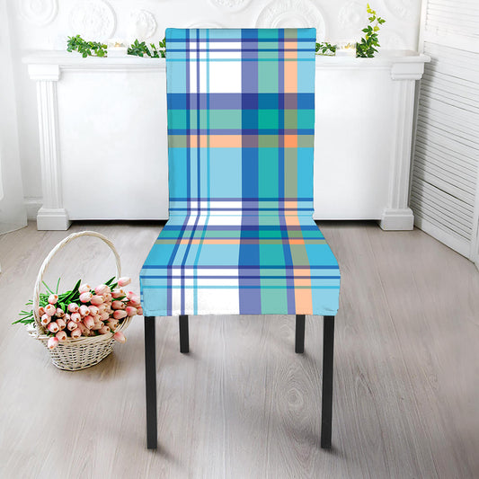 Blue Madras Pattern Print Dining Chair Slipcover